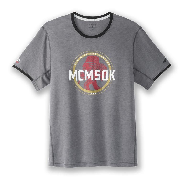 Brooks Mcm21 Distance Graphic Ss - Mens Short Sleeve Running Shirt - Shadow Grey/50K (06385GTZU)